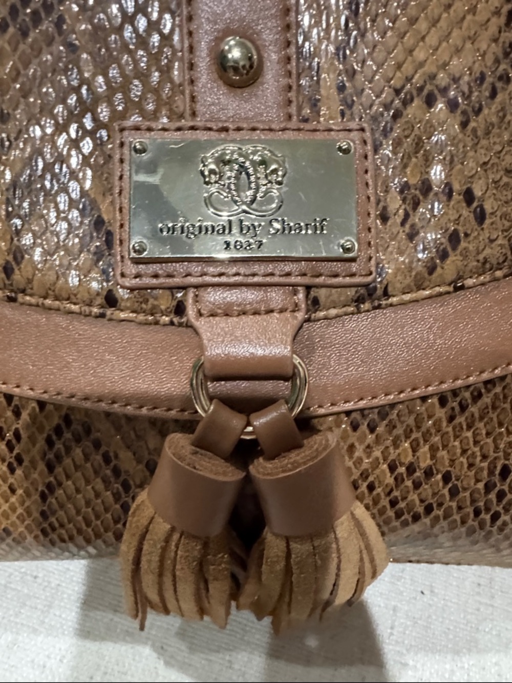 Sharif Brown Snake-Print Crossbody with Tassel Accent - Picture 3 of 7